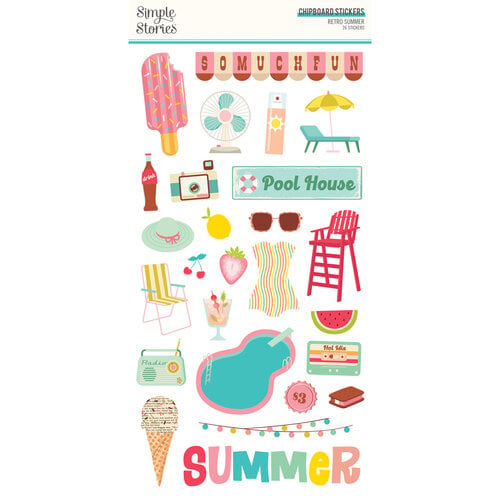 Simple Stories - Retro Summer Collection - 6 x 12 Chipboard Stickers