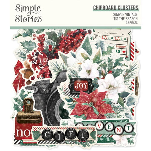 Simple Stories - Simple Vintage 'Tis The Season Collection - Chipboard Clusters