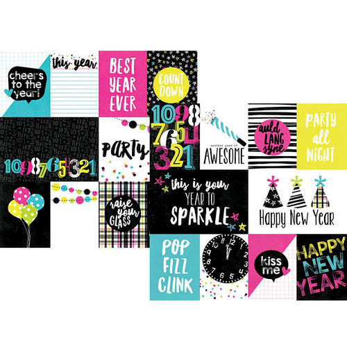 Simple Stories - Happy New Year Collection - 12 x 12 Double Sided Paper - 3 x 4 and 4 x 6 Journaling Card Elements