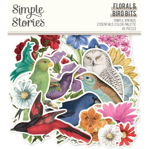 Simple Stories - Simple Vintage Essentials Color Palette Collection - Ephemera - Floral And Bird Bits And Pieces