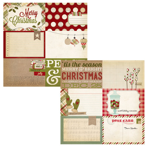 Simple Stories - Handmade Holiday Collection - Christmas - 12 x 12 Double Sided Paper - Journaling Card Elements 1