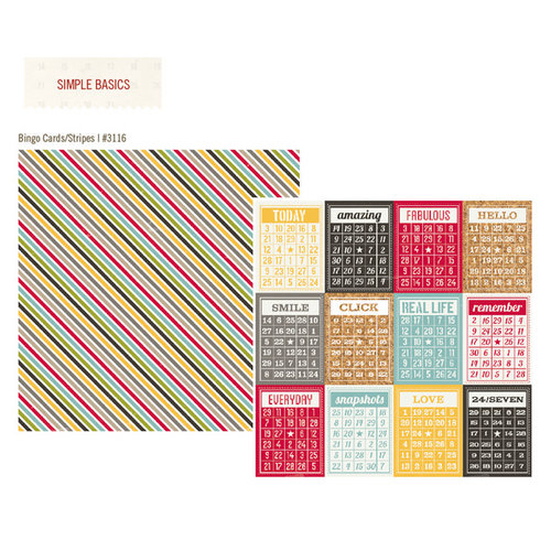 Simple Stories - 24 Seven Collection - 12 x 12 Double Sided Paper - Bingo Cards