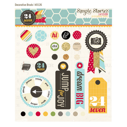 Simple Stories - 24 Seven Collection - Decorative Metal Brads