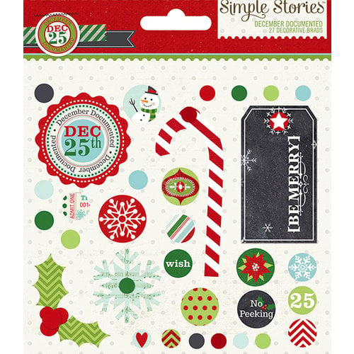 Simple Stories - December Documented Collection - Christmas - Decorative Metal Brads