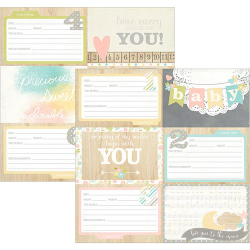 Simple Stories - Hello Baby Collection - 12 x 12 Double Sided Paper - 4 x 6 Horizontal Journaling Card Elements 1