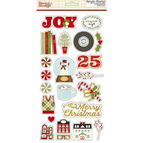 Simple Stories - Classic Christmas Collection - Chipboard Stickers with Foil Accents