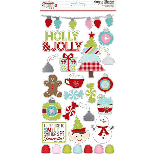 Simple Stories - Mistletoe Kisses Collection - Christmas - Chipboard Stickers with Foil Accents