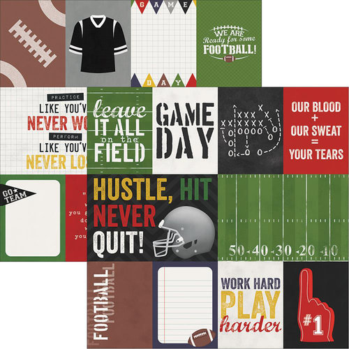 Simple Stories - Football Collection - 12 x 12 Double Sided Paper - 3 x 4 and 4 x 6 Journaling Card Elements