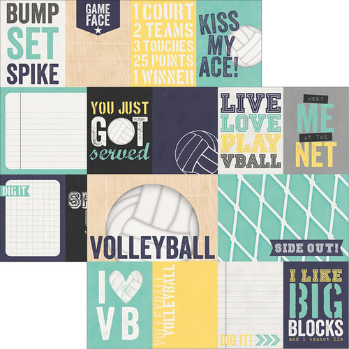 Simple Stories - Volleyball Collection - 12 x 12 Double Sided Paper - 3 x 4 and 4 x 6 Journaling Card Elements