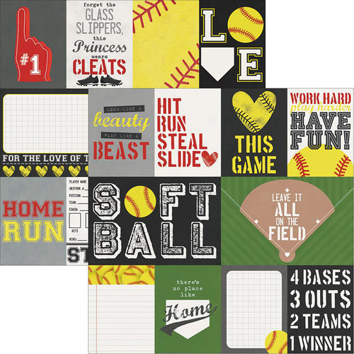 Simple Stories - Softball Collection - 12 x 12 Double Sided Paper - 3 x 4 and 4 x 6 Journaling Card Elements