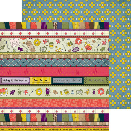 Nikki Sivils - Get Well Soon Collection - 12 x 12 Double Sided Paper - Get Well Border Strips