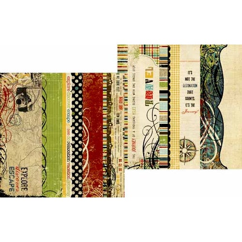 Memory Works - Simple Stories - Destinations Collection - 12 x 12 Double Sided Paper - Border and Title Strip Elements