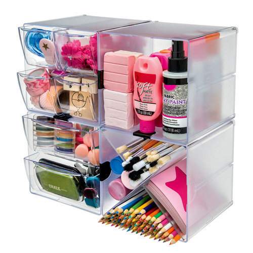 deflecto® Stackable Cube Organizer, 4 Compartments, 4 Drawers