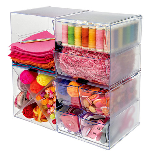 Deflecto Stackable Clear Cube Storage Organizer 4 Drawer