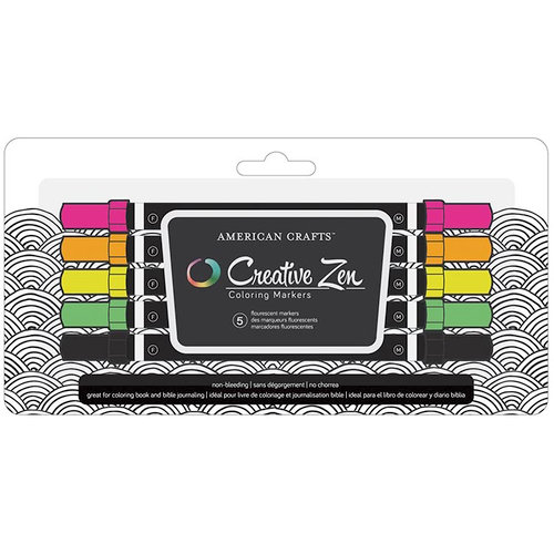 American Crafts - Creative Zen - Coloring Markers - Fluorescent - 5 Pack