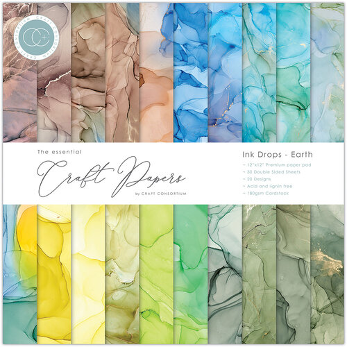 Craft Consortium - Ink Drops Collection - 12 x 12 Paper Pad - Earth