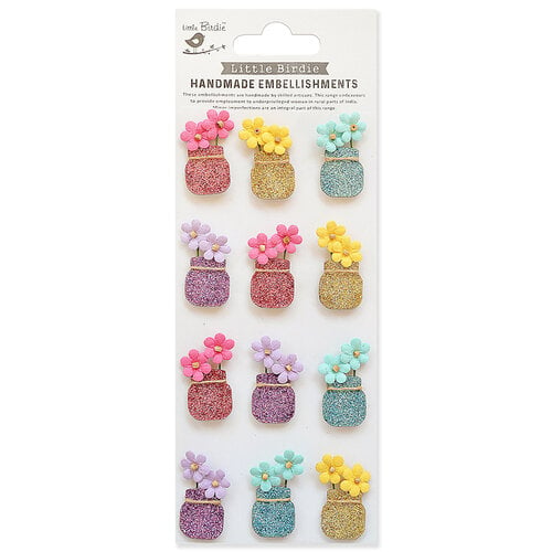 Little Birdie Crafts - Self Adhesive Embellishments - Glitter Flower Vase