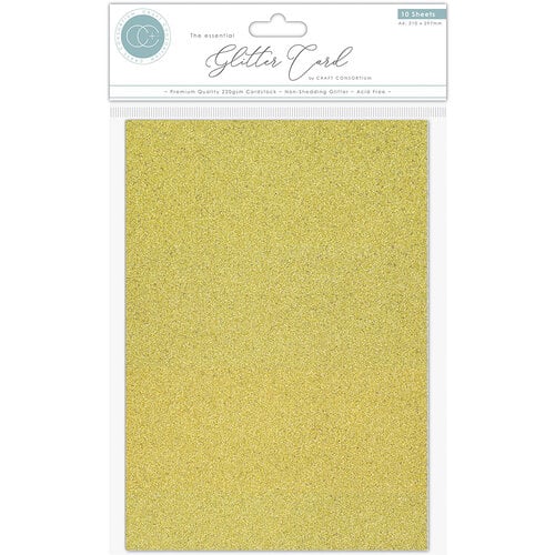 Craft Consortium - The Essential Glitter Card - Non Shedding A4 Glitter Card - Gold