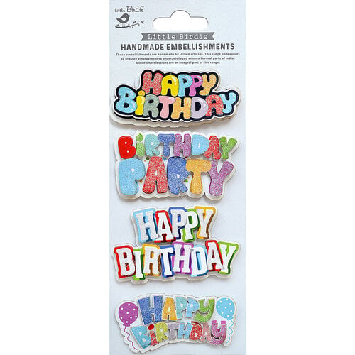 Little Birdie 3D Glitter Embellishment 4/Pkg-Birthday Party