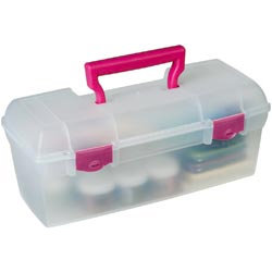 Art Bin - Essentials - Lift-Out Tray Box - Clear and Raspberry