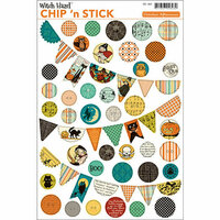 October Afternoon - Witch Hazel Collection - Halloween - Chip 'n Stick - Self Adhesive Chipboard - Buttons and Banners