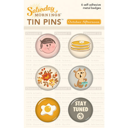 October Afternoon - Saturday Mornings Collection - Tin Pins - Self Adhesive Metal Badges