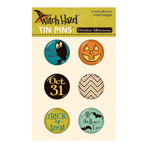 October Afternoon - Witch Hazel Collection - Halloween - Tin Pins - Self Adhesive Metal Badges