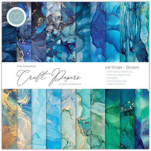 Craft Consortium - Ink Drops Collection - 8 x 8 Paper Pad - Ocean