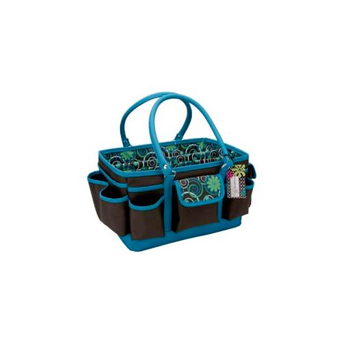 Mackinac Moon - Open Top Craft Tote - Chocolate and Teal Print