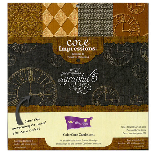 Graphic 45 - Core'dinations Core Impressions - Timeless Collection - 12 x 12 Embossed Color Core Cardstock Pack