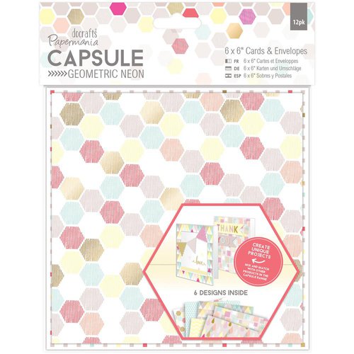Docrafts - Papermania - Capsule Collection - Geometric Neon - 6 x 6 Cards with Envelopes