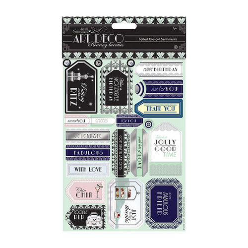 DoCrafts - Papermania - Art Deco Collection - Die Cut Cardstock Pieces with Foil Accents - Sentiments