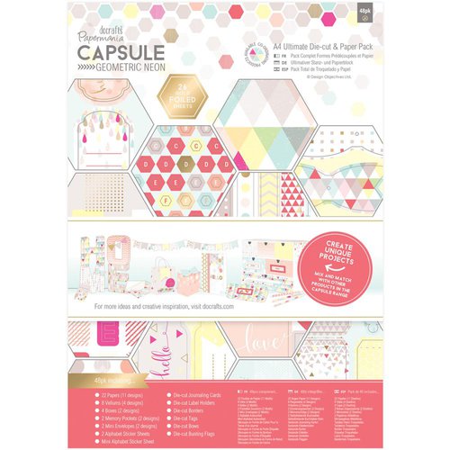 Docrafts - Papermania - Capsule Collection - Geometric Neon - A4 Ultimate Die Cuts and Paper Pack