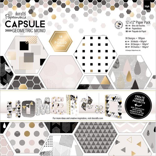Docrafts - Papermania - Capsule Collection - Geometric Mono - 12 x 12 Paper Pack