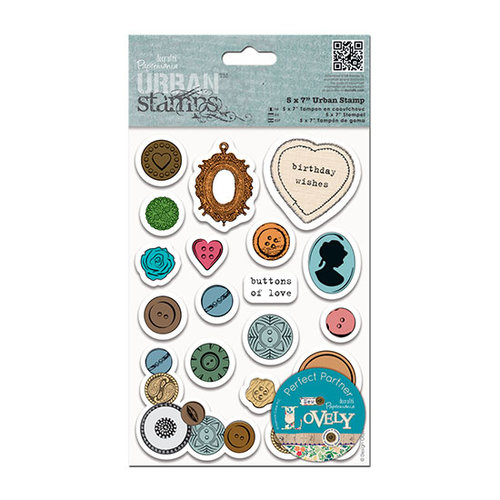 DoCrafts - Papermania - Sew Lovely Urban Stamps - Cling Mounted Rubber Stamps - Mixed Buttons