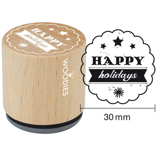 Woodies - Wood Mounted Rubber Stamp - Happy Holidays