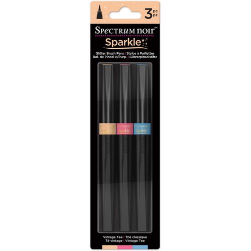 Crafter's Companion - Spectrum Noir - Glitter Brush Pens - Vintage Tea - 3 Pack
