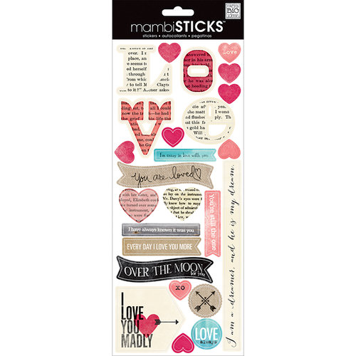 Me and My Big Ideas - MAMBI Sticks - Cardstock Stickers - Love Newsprint Sayings
