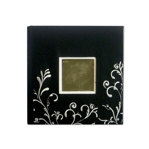 Pioneer - 2 Up Album - 200 4x6 Inch Photo Pockets - Embroidered Scroll Frame Fabric - Black and White