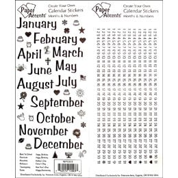 Paper Accents - Stickers - Calendar Month and Numbers - Large - Black