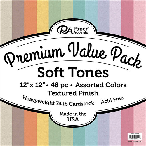 Paper Accents - 12 x 12 Cardstock Pack - Textured - Soft Tones - 48 Pieces
