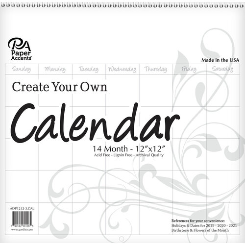 Paper Accents - Create Your Own Calendar - 12 x 12 - 14 Month - Blank - White