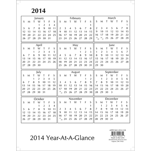Paper Accents - Year at a Glance - 8.5 x 11 Calendar Page - White