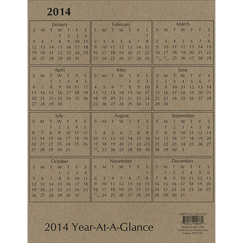 Paper Accents - Year at a Glance - 8.5 x 11 Calendar Page - Brown Bag