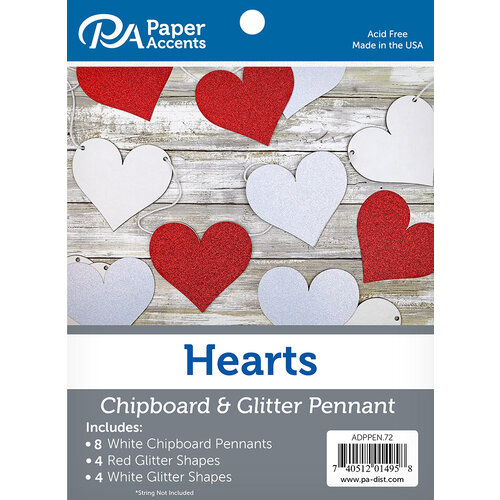Paper Accents - Chipboard and Glitter Pennant - Hearts