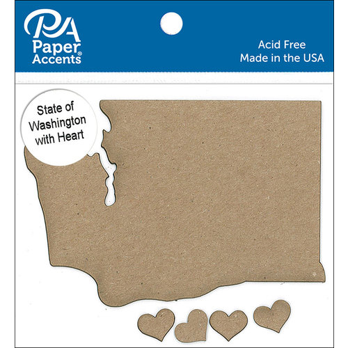 Paper Accents - Chipboard Shapes - State of Washington with Heart