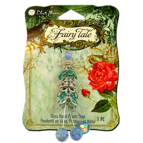 Blue Moon Beads - Fairy Tale - Glass Metal and Plastic Jewelry Drop - Blue and Silver