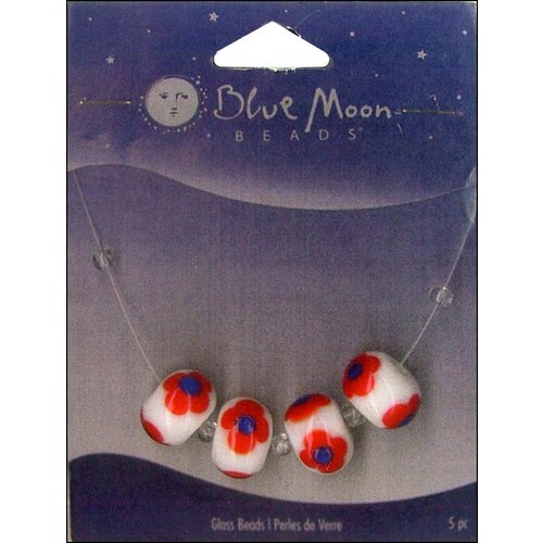 Blue Moon Beads - Art Glass - Jewelry Beads - Round - Flower - White and Multi