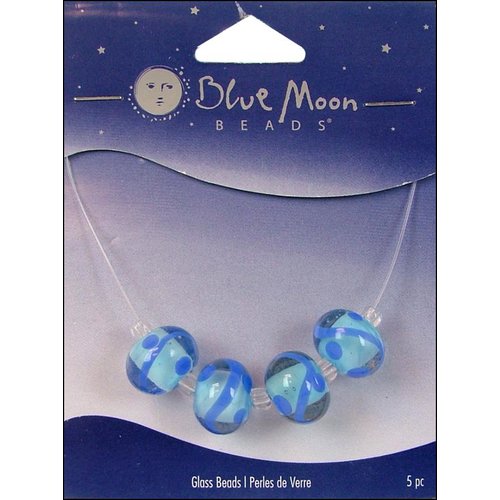 Blue Moon Beads - Art Glass - Jewelry Beads - Round - Swirl - Clear Blue