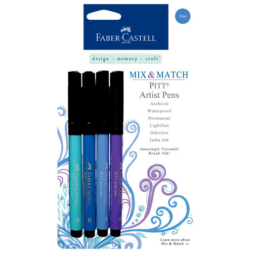 Faber-Castell - Mix and Match Collection - Pitt Artist Pens - Blue - 4 Piece Set